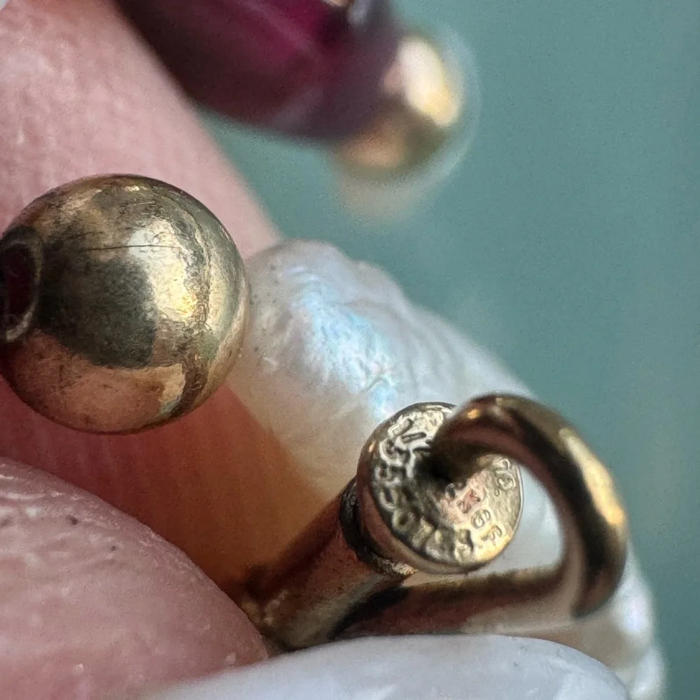 14k gold filled natural seed pearls and garnet long necklace - Picture 3 of 10